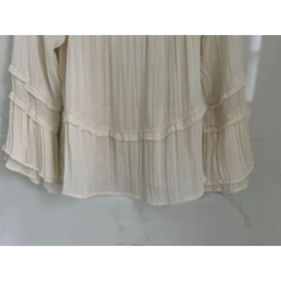 Boho Off-Shoulder Smocked Blouse With Tiered Ruffle Sleeves Ivory White - Picture 4 of 8